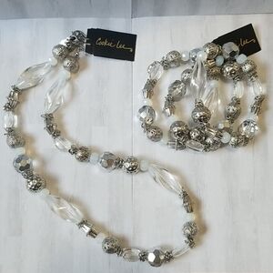 Cookie Lee faceted glass bead silver necklace and 3 bracelet set NWT